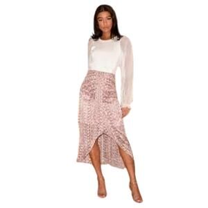 Lulus Step Into the Wild Midi Skirt Pink Snake Print Chiffon Tulip Hem Women’s S